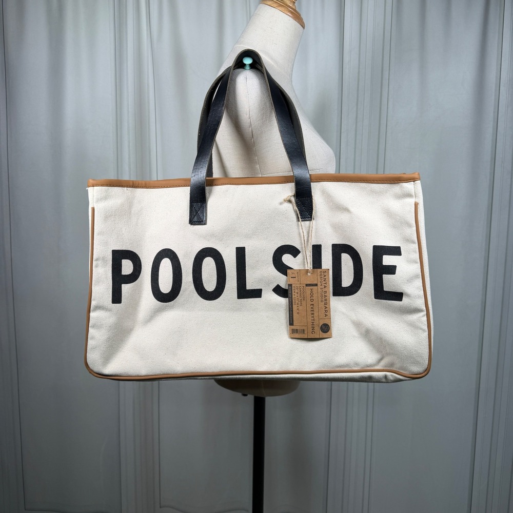 NWT Santa Barbara Design Studio Poolside Canvas Tote Bag Leather Handles